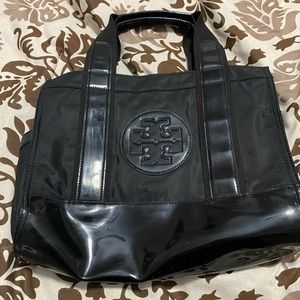 Tory Burch Classic Nylon Patent  Tote Black